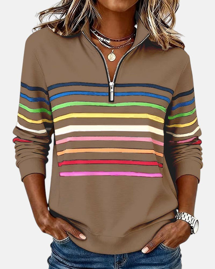 Valenne | Sweat-Shirt Femme Rayé à Fermeture Éclair Quart de Zip
