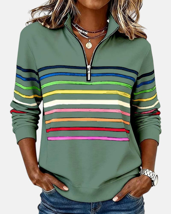Valenne | Sweat-Shirt Femme Rayé à Fermeture Éclair Quart de Zip