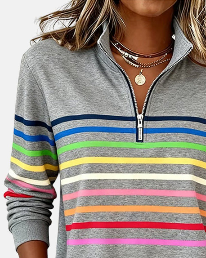 Valenne | Sweat-Shirt Femme Rayé à Fermeture Éclair Quart de Zip