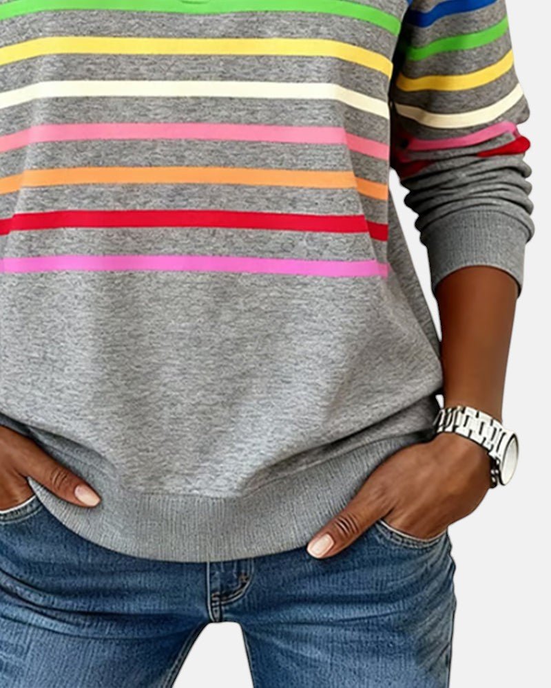 Valenne | Sweat-Shirt Femme Rayé à Fermeture Éclair Quart de Zip