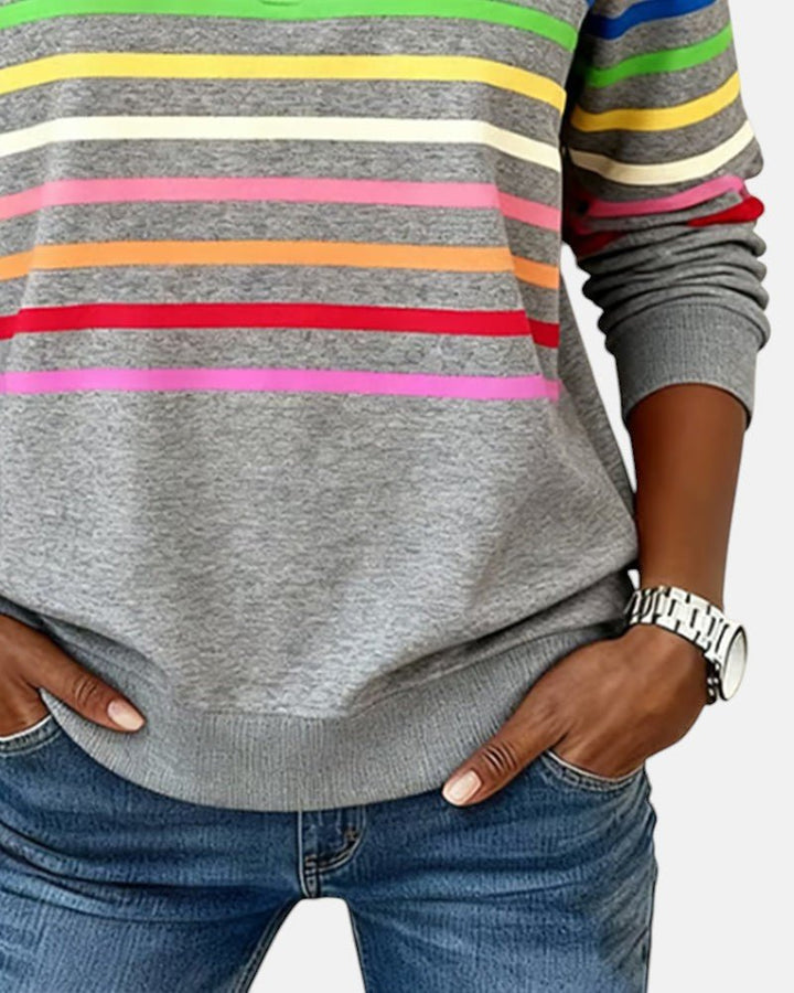 Valenne | Sweat-Shirt Femme Rayé à Fermeture Éclair Quart de Zip