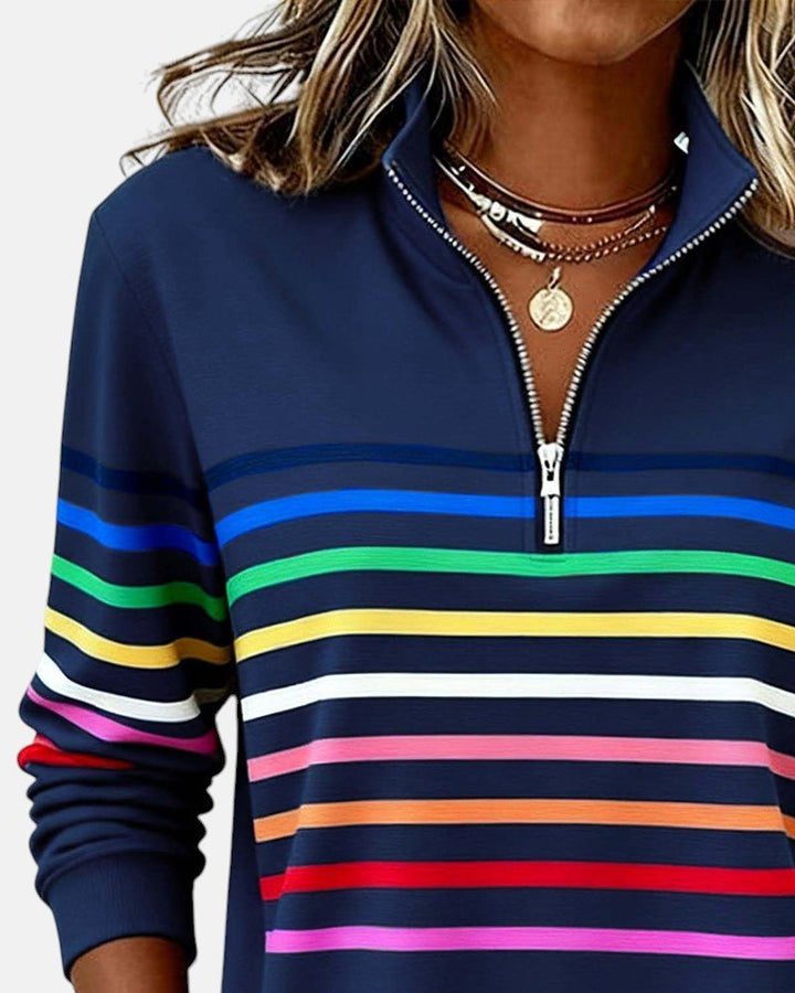 Valenne | Sweat-Shirt Femme Rayé à Fermeture Éclair Quart de Zip