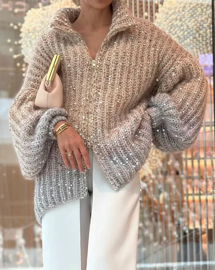 Cardigan léger scintillant en maille soyeuse
