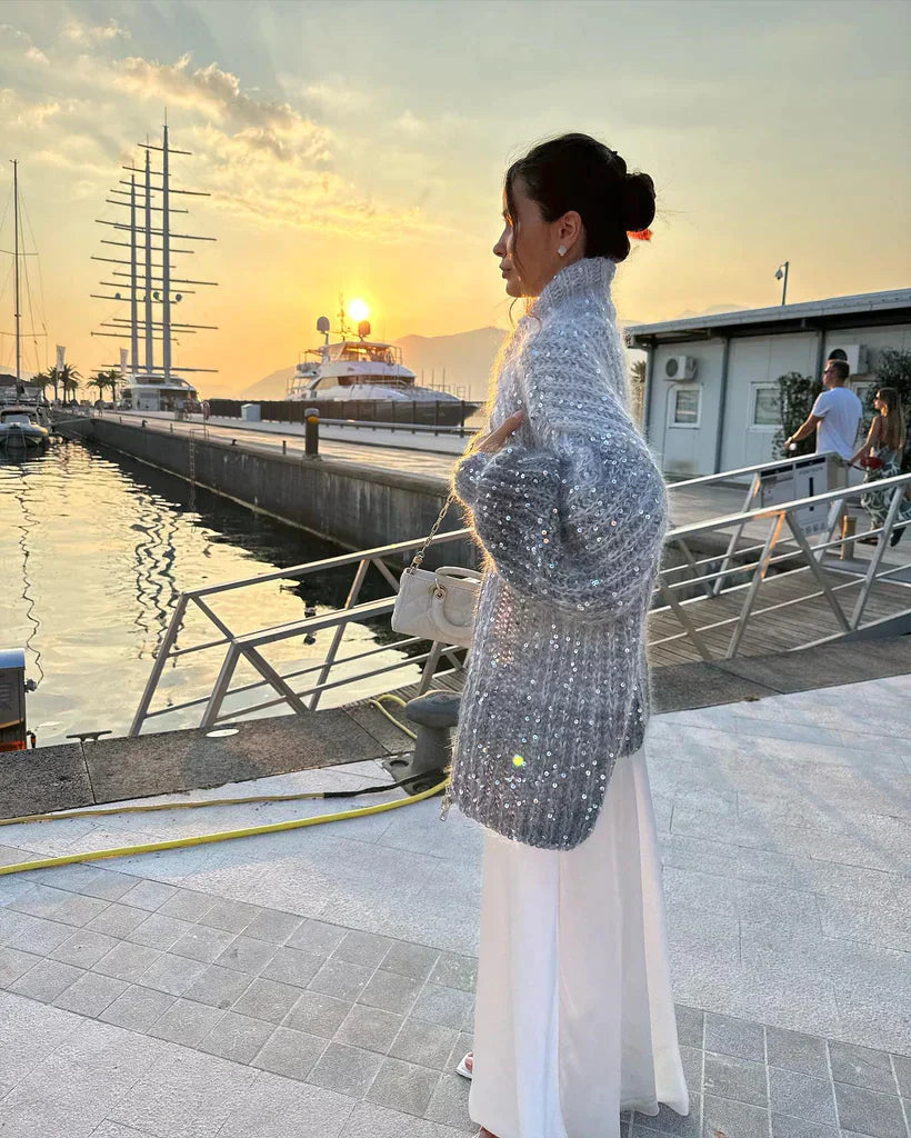 Cardigan léger scintillant en maille soyeuse